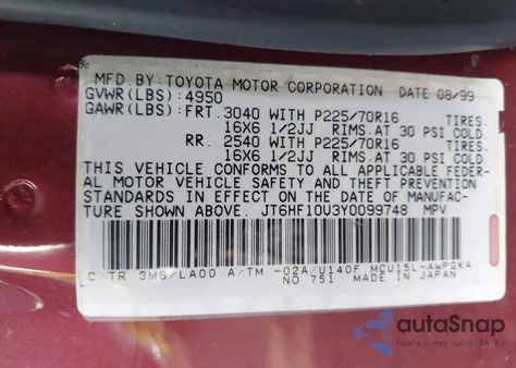 2000 Lexus Rx 300 z USA, uszkodzony, nr VIN JT6HF10U3Y0099748